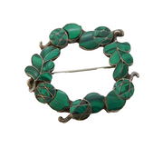 Victorian Scottish Sterling Silver & Malachite Set Wreath Brooch Antique c1860s