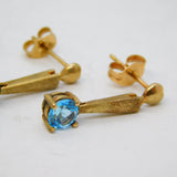 Pair of 9ct Yellow Gold & Blue Topaz Drop Stud Earrings Vintage c1990s