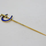 Victorian 12ct Gold & Blue Enamel Horseshoe & Crop Lucky Stick Pin Antique