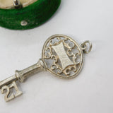 Sterling Silver Nuvo 21st Birthday Key Charm Pendant Vintage c1970