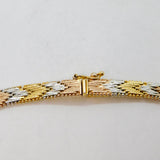 Italian Gold On Sterling Silver Tri-Colour Chevron Collar Necklace Modern c1990