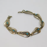 Sterling Silver Turquoise Set Panel Boho Studio Style Bracelet Vintage c1970s
