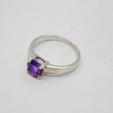 Sterling Silver Modernist Amethyst Solitaire Dress Ring Vintage c1970 Size L