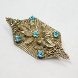 Scottish Sterling Silver Blue Paste Floral Statement Brooch Pin Vintage c1950