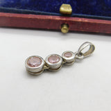 Sterling Silver Pink Topaz Drop Charm Pendant Vintage c1970