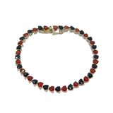 Sterling Silver Multi-Stone Sapphire & Garnet Hearts Bracelet Modern c2000s