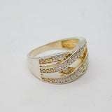 Sterling Silver CZ Criss Cross Pattern Dress Band Ring Modern c1990 Size O