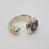 Sterling Silver Amethyst Set Studio Dress Ring Vintage c1970 Size M UK