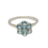 Sterling Silver Light Blue Topaz Flower Dress Band Ring Vintage c1970 Size P