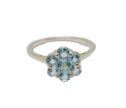 Sterling Silver Light Blue Topaz Flower Dress Band Ring Vintage c1970 Size P