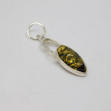 Sterling Silver Green Baltic Amber Ellipse Drop Pendant Vintage c1970