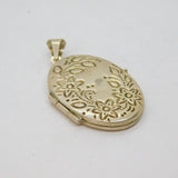 Sterling Silver Floral Pattern Oval Double Locket Pendant Vintage c1970s