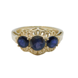 Sterling Silver Triple Faceted Iolite Boat Dress Ring Vintage c1970 Size P