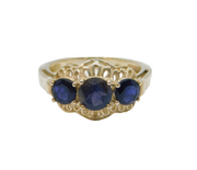 Sterling Silver Triple Faceted Iolite Boat Dress Ring Vintage c1970 Size P