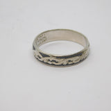 Sterling Silver Niello Enamel Patterned Band Ring Vintage c1970 Size M 1/2