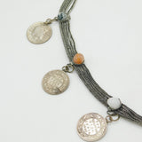 Indian 20th Century White Metal Coin & Cabochon Set Decorative Belt Antique