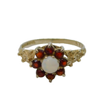 Sterling Silver 8 Garnet & Opal Cluster Dress Ring Vintage c1970 Size L 1/2