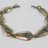 Sterling Silver Turquoise Set Panel Boho Studio Style Bracelet Vintage c1970s