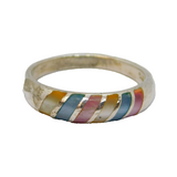 Sterling Silver Dyed Mother Of Pearl Stripey Dress Ring Modern c1990 Size R