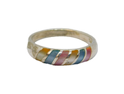 Sterling Silver Dyed Mother Of Pearl Stripey Dress Ring Modern c1990 Size R