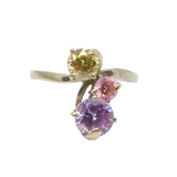 Sterling Silver Yellow, Pink & Purple CZ Dress Ring Vintage c1990 Size U 1/2