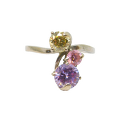 Sterling Silver Yellow, Pink & Purple CZ Dress Ring Vintage c1990 Size U 1/2
