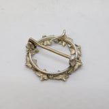 Sterling Silver & Turquoise Set Ivy Leaf Wreath Brooch Vintage