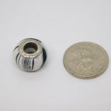 Sterling Silver Black & White Patterned Charmbead For Bracelet Vintage c2000