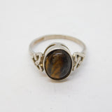 Sterling Silver Celtic Pattern Tigers Eye Ring Vintage c1970 Size N UK