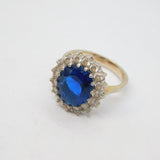 Sterling Silver Blue & Clear Paste Large Cluster Ring Vintage c1990 Size L