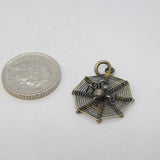 Sterling Silver Spider in the Web Charm Pendant Vintage c1970s