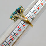 Sterling Silver Gilt  3 Blue Topaz & Spinel Set Dress Ring Vintage c1970 Size Q