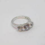 Sterling Silver 3 Stone Cubic Zirconia Dress Ring Vintage c1970 Size O 1/2