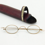 Victorian Rolled Gold Pair of Wig Spectacles in Red Leather Case Antique c1850s