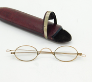 Victorian Rolled Gold Pair of Wig Spectacles in Red Leather Case Antique c1850s
