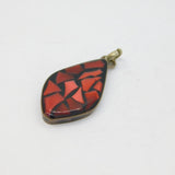 Sterling Silver Black & Red Resin Mosaic Style Charm Pendant Modern c1990s