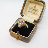 19th Century, 14ct Gold, Rose Cut Diamond Memento Mori Skull Ring Antique c1860s