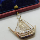 Sterling Silver Filigree Sailing Ship Charm Pendant Vintage c1970