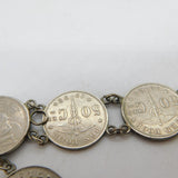 Belgian Silver & Nickel 50 Centimes Coin Bracelet Antique 1933 Art Deco