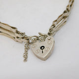Sterling Silver Gate Link Charm Bracelet with Heart Lock Clasp Vintage London