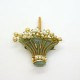 Victorian 9ct Gold, Pearl & Resin Set Flower Basket Brooch Pin Antique c1890