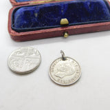 Sterling Silver Threepence Coin Charm Pendant Antique 1940 Art Deco