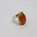 Sterling Silver Cabochon Carnelian Open Back Studio Ring Vintage 1972 Size M