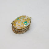 Sterling Silver White & Aqua Glass & Gold Foil Pill Box Pendant Vintage c1970