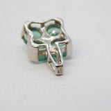9ct White Gold, Emerald & Diamond Floral Drop Pendant Vintage Birmingham