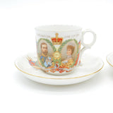 Pair of Tuscan China King George V Coronation Tea Cup & Saucers Antique 1911