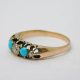 Victorian 9ct Gold, Turquoise & Diamond Boat Ring Antique c1880