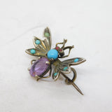 Austro-Hungarian Sterling Silver Gilt, Turquoise & Amethyst Bug Brooch Antique
