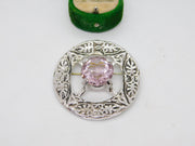 Scottish Silver Plated Amethyst Paste Set Large Kilt Brooch Vintage c1960