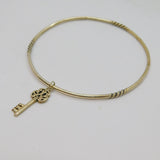 Sterling Silver Textured Cuff With Key Charm Bangle Bracelet Modern c2000